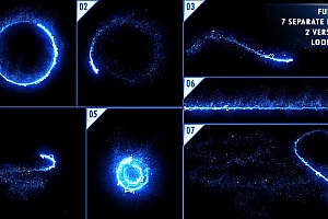 视频素材-14个粒子能量电流光效飞舞线条动画