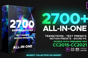 Premiere模板-2700个种平移缩放扭曲旋转运动图形炫光故障抖动无缝视频转场预设