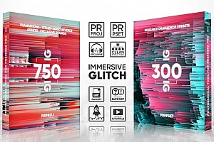 Premiere预设-1050种故障干扰音效转场LOGO文字标题毛刺失真视觉特效