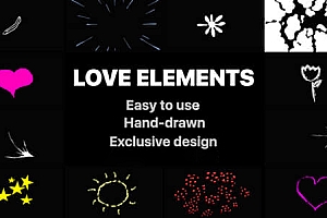视频素材-16个浪漫爱情手绘卡通动漫元素MG动画 Love Elements Pack